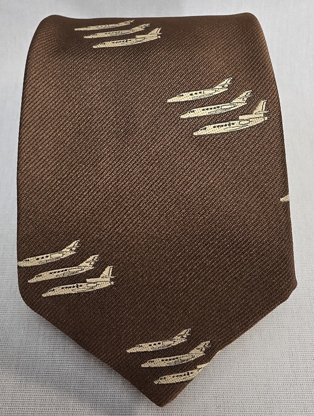 Retro Brown & Cream Airplane Motif Men's Tie